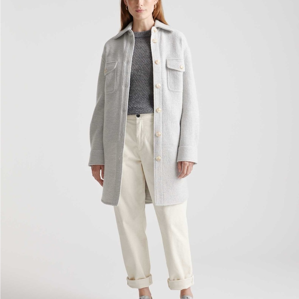 Quince 100% Merino Wool Long Shirt Jacket - Light gray